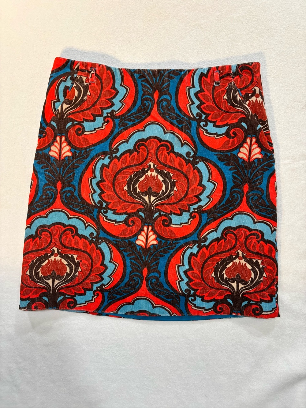 Etcetera Size 12 Corduroy Floral Print Skirt Cotton Stretch Zipper Pockets